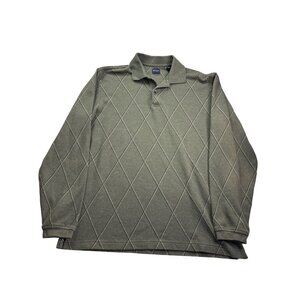 Arrow Mens Argyle Pattern Long Sleeve Polo Shirt Size M Green Black Yellow